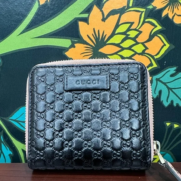 Gucci Guccissima Compact Zip Wallet – Black & Pink - Picture 3 of 9